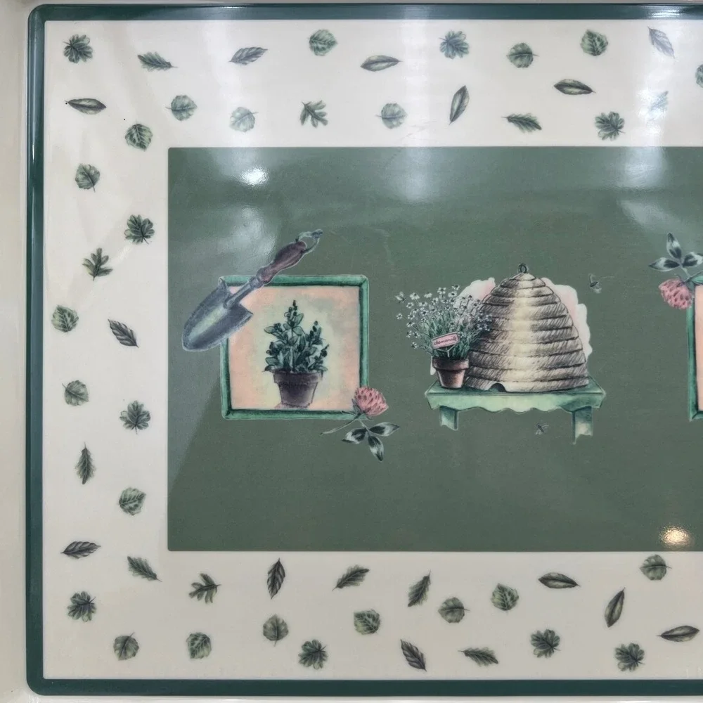 Pfaltzgraff Precidio Melamine Serving Tray Beehive Garden Herbs Green Cream 2000